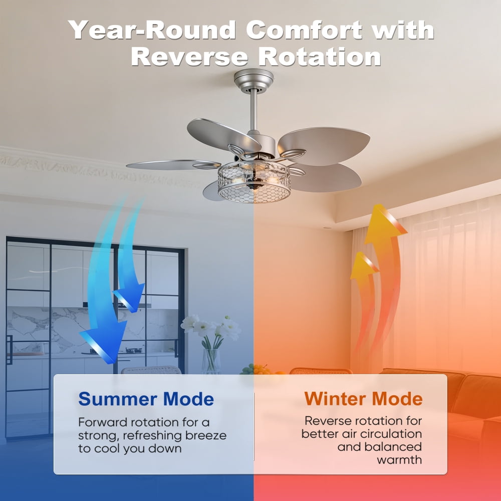42" Ceiling Fan, Indoor  Ceiling Fan With Light with Remote Control, Noiseless Reversible Motor, 6 Speed ,3 for Patio Living Room, Bedroom, Office,Indoor--Sliver