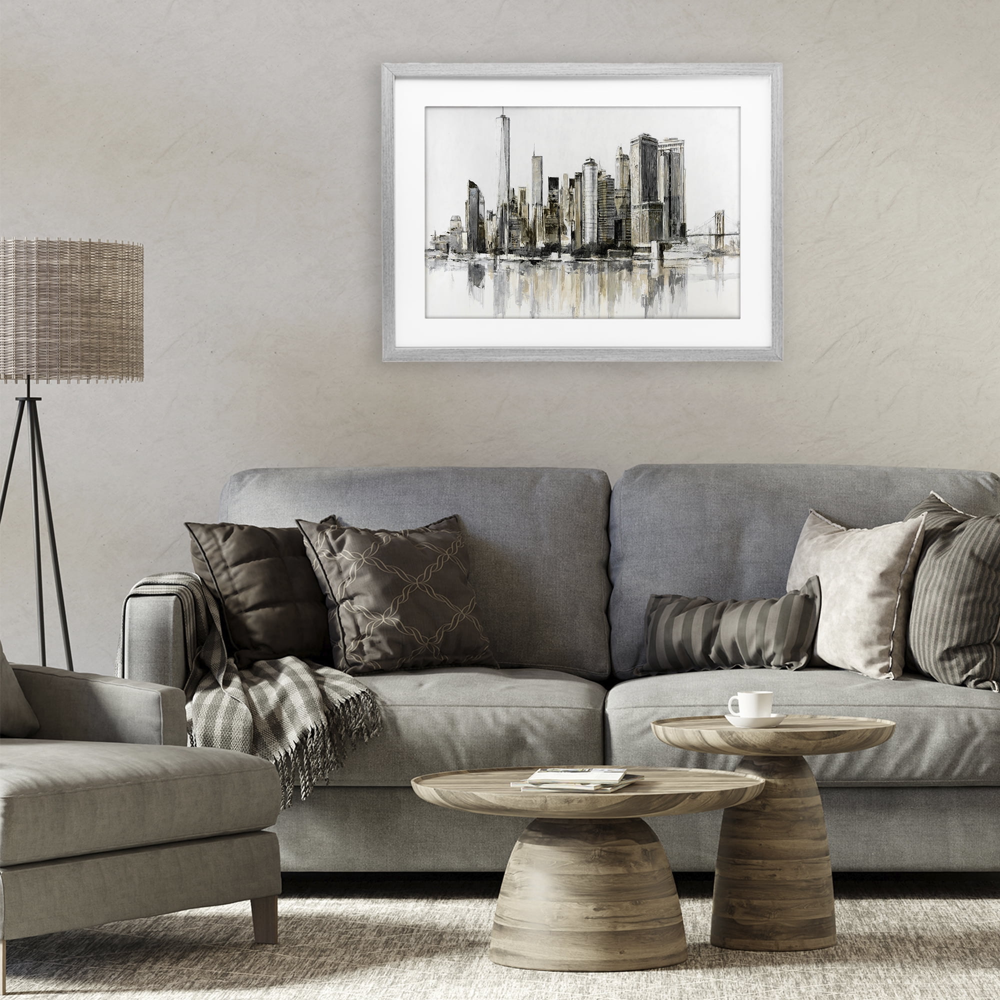 Stupell Industries Urban Skyline Reflection Gray Framed Print Under Glass, design by Lorenzo Collective