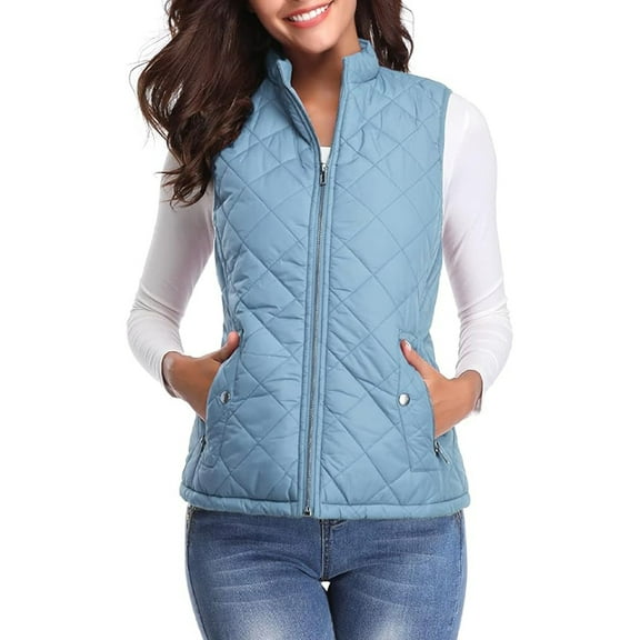 Ladies Vest with Stand-up Collar Waistcoats Quilted Vest Light Sleeveless Jacket with Zipper Pockets XXL