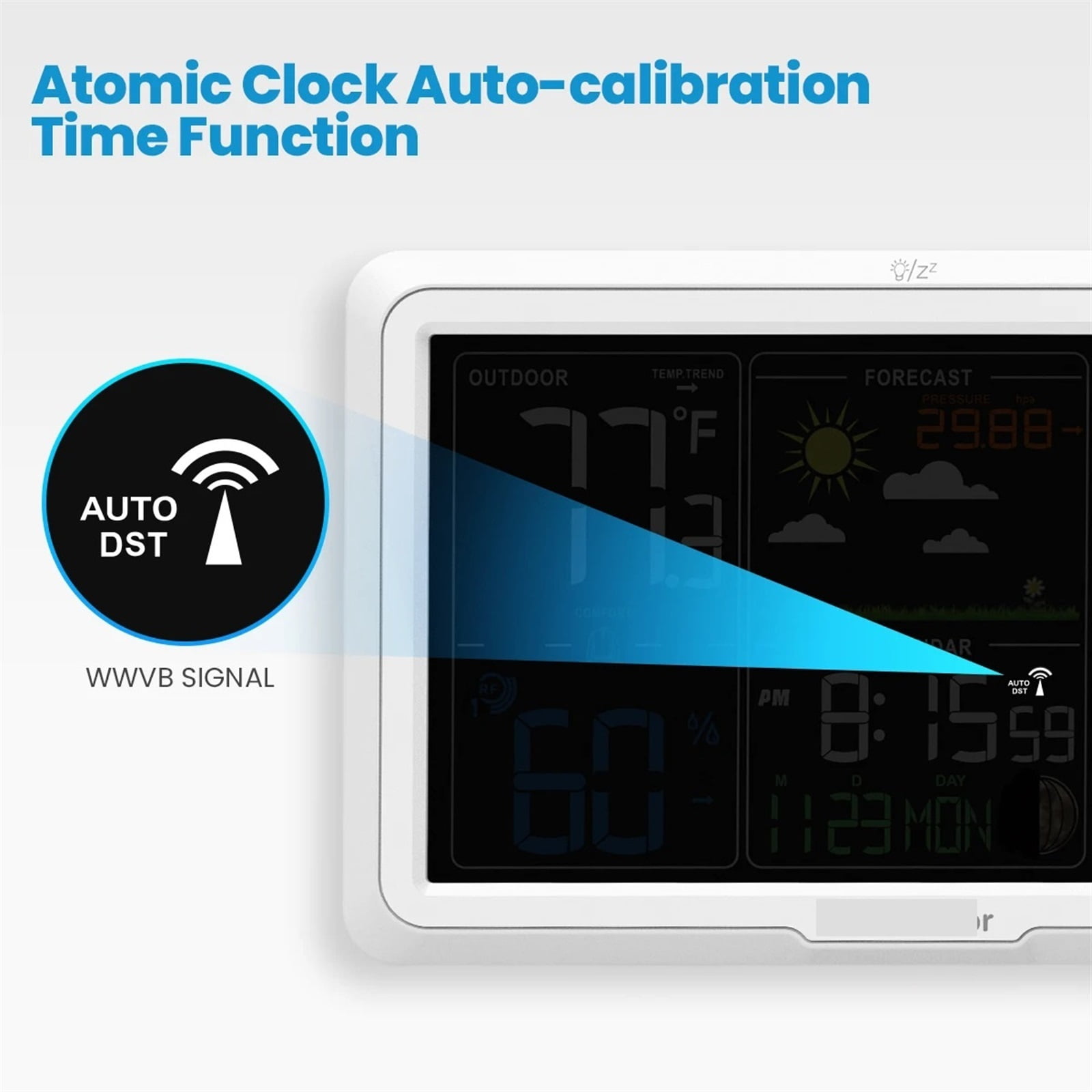 Weather Station Wireless Indoor Outdoor Thermometer, 7.5inch Display Atomic Clock with Weather Forecast and Barometer ,High Precision