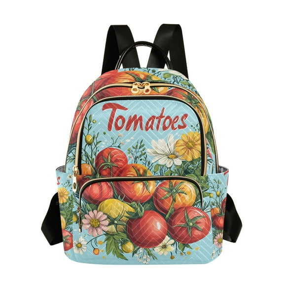 FORMRS Mini Backpack Purse for Women Travel Daypack Casual Shoulder Bag, Orange Floral Tomatoes