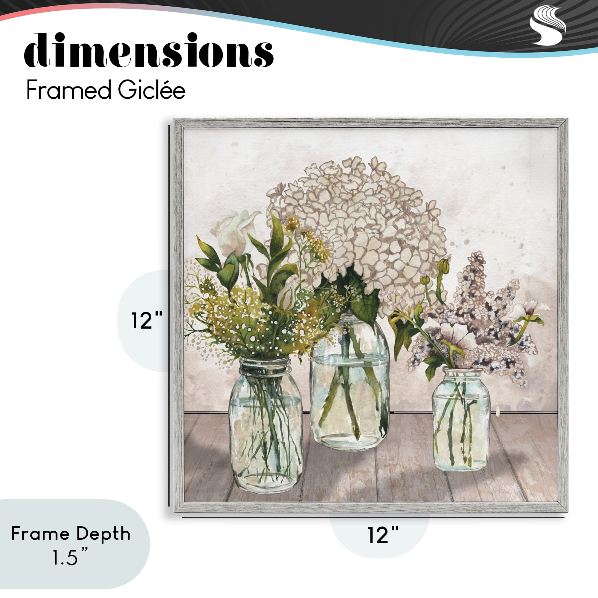 Stupell Industries Jars Of Wildflowers Gray Framed Giclee Art, design by Elizabeth Medley
