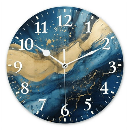 Round Wall Clock,Abstract Blue And Gold Background With Flowing Liquid,Silent Non-Ticking Wall Clock Decor for Home Office Kitchen Living Room Bedroom(10inch)