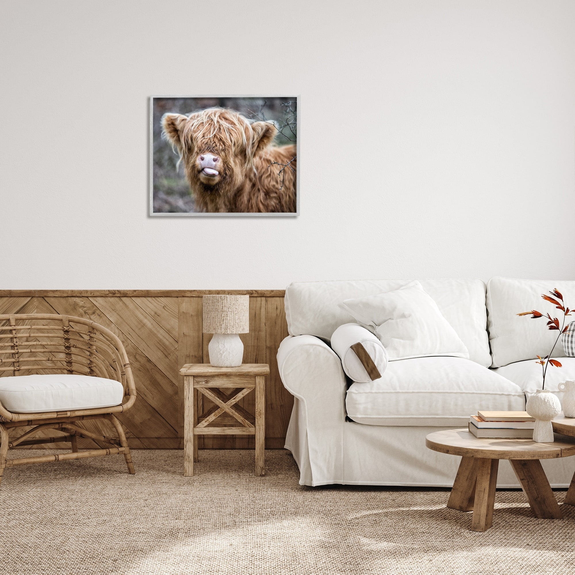 Stupell Industries Baby Highland Calf Cattle Licking Lips Country Farmland Photograph Gray Framed Art Print Wall Art, Design by James Dobson