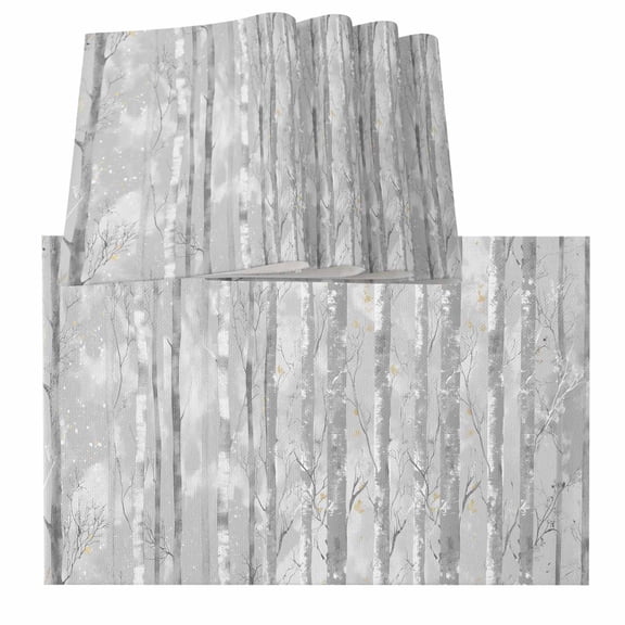 Grey Forest Placemats for Dinning Table Set of 4,Gray Tree Oil Painting Contemporary Abstract Art Burlap Kitchen Place Mats Waterproof Cloth Table Mats,Indoor Outdoor Placemats Dinner Decor