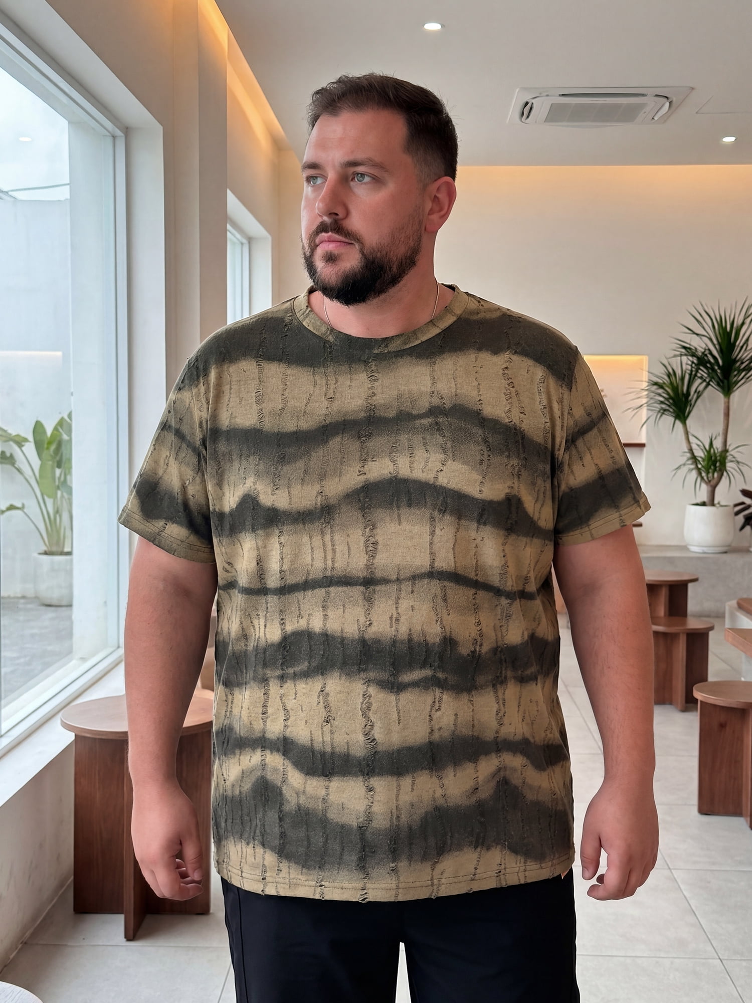 DARING DIVA Men's Big Tall Tie-Dye Crew Neck Short Sleeve T-Shirts 2XL Khaki