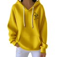 thumbnail image 2 of Women's Solid Color Ribbed Hooded Sweatshirt, Thick Pullover with Adjustable Drawstring and Pockets, Soft Cotton Blend Casual Streetwear for Spring, Autumn and Daily Wear Yellow XL, 2 of 4