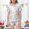 thumbnail image 2 of Easter Pajamas for Kids Easter Paint Short Sleeve Shirt Comfy Button Down 2 Piece Satin Pajama Outfits Pink,8-9Y, 2 of 5