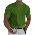 thumbnail image 2 of Cuoff Men's casual solid color V-neck gentleman's business short-sleeved fitness T-shirt Green L, 2 of 5