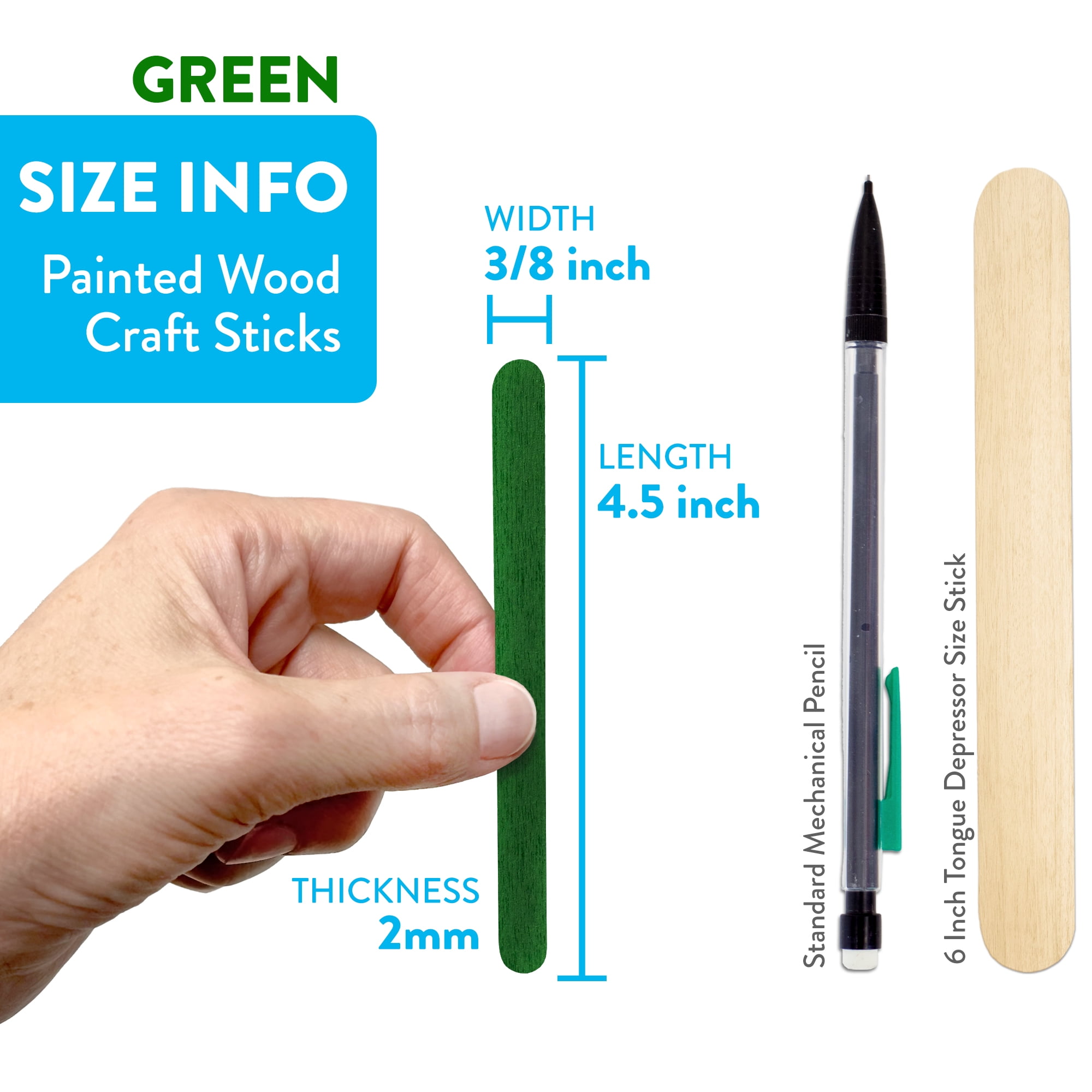CraftySticks- 1000 Pack 4.5 Inch Green Painted Popsicle Sticks, Wood Craft Sticks for Crafts, Learning and STEM Basics