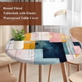 thumbnail image 3 of Colorful Geometric Round Tablecloth 55-60 Inch Round Fitted Table Cloth with Elastic Edge, Modern Chic Abstract Oil Painting Waterproof Table Cover Protector for Outdoor Picnic Party Dining, 3 of 6
