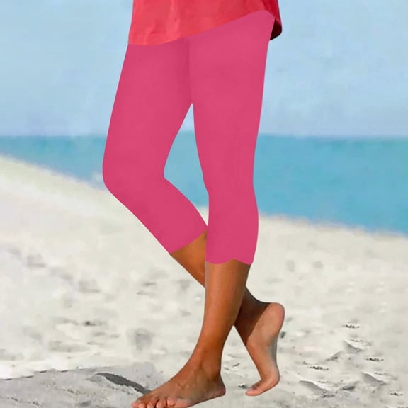 Wovilon Women's High Waist Capri Leggings with Curved Hem, Solid Color Stretch Cropped Pants, Slim Fit Workout Bottoms for Summer and Daily Wear