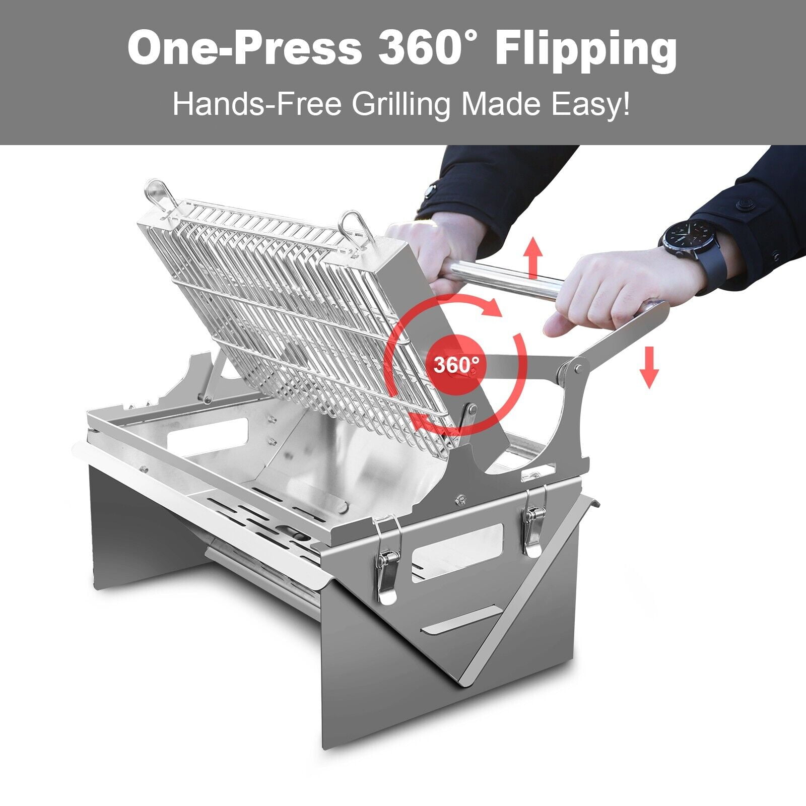 New charcoal grill for barbecue Stainless steel 360°rotating flip grill