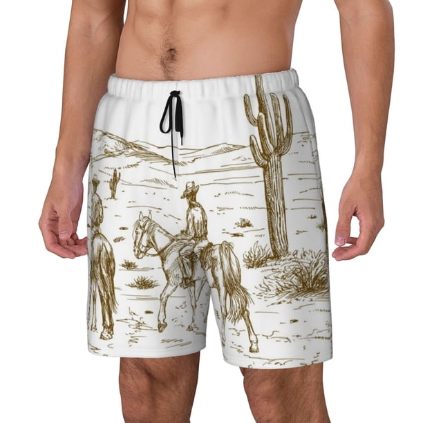 Balery Western Desert Cowboys Bañador para hombre, shorts de playa de secado rápido con entrepierna y forro de compresión-Large