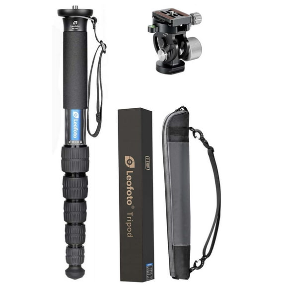 Leofoto MP Series Carbon Fiber Monopod   VH-10S Two Way Tilt Head Set with Case