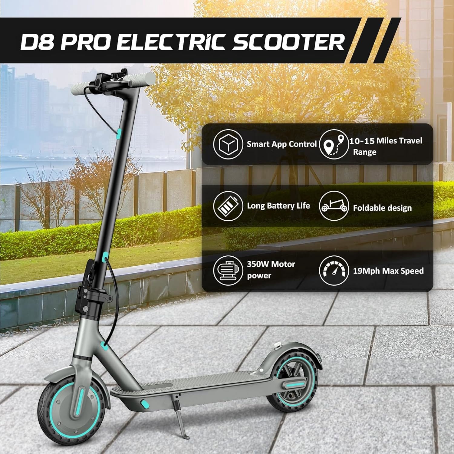 EggKing Electric Scooter for Adults 8.5" Solid Tire 19MPH, 350W Motor Max 15Mile Range Folding Commuting E Scooter