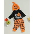 thumbnail image 2 of Newborn Infant Baby Boy My First Halloween Outfit Pumpkin Long Sleeve Romper Pants Hat Fall Halloween 3Pcs Clothes Set, 2 of 8