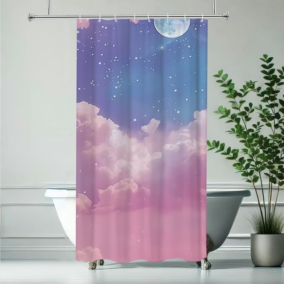 RKSupls Pink Clouds Moon Stars Polyester Shower Curtain with Hooks for Chic Elegant Waterproof Shower Curtain Home Bathtub Bathroom Decor Washable