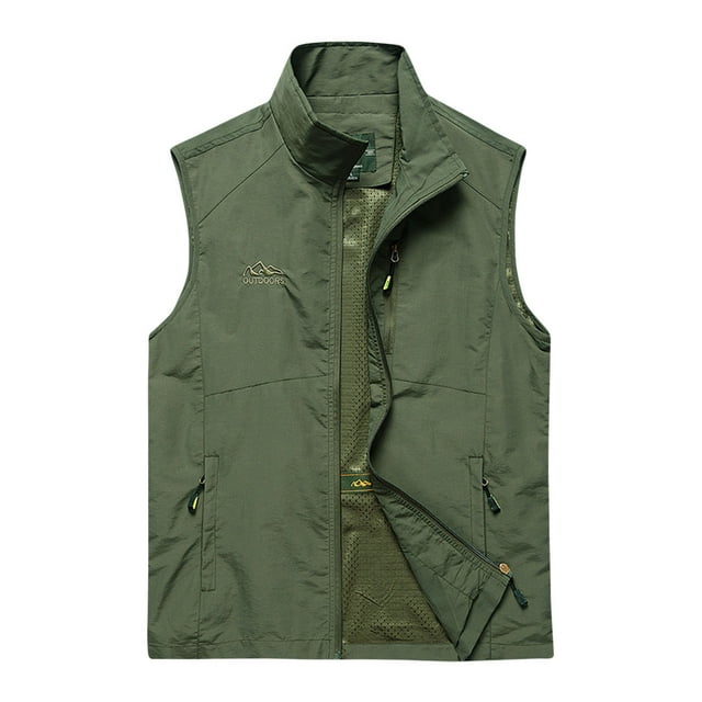Fengqque Gilet Léger Sans Manches pour Hommes Veste de Travail Extérieure pour Voyage Randonnée Course Vert Armée 4(m)