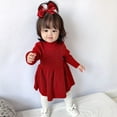 thumbnail image 5 of KYAIGUO Baby Girl Knit Sweater Dress Winter Fall Pleated Ruffle Dress Longsleeve Winter Knit Princess Dress Solid Casual Party Dress Outfit, 5 of 9