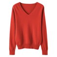thumbnail image 2 of zaveiop Women's V Neck Cashmere Sweaters Long Sleeve Lightweight Knitted Pullover Casual Loose Warm Jumper Sweater Tops (Z-Red, M), 2 of 2
