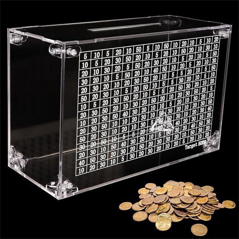 Edycur Clear Acrylic Piggy Bank With Lock & Key – Large Money Saving Box With 12 Challenge Trackers, Holds Bills & Coins – For Adults & Kids Savings Goals