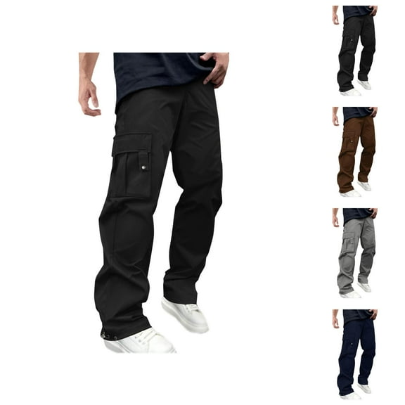 Cargo Pants for Men 2025 Elastic Waist Drawstring Straight Leg Work Pants with Pockets Mens Trousers