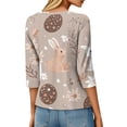thumbnail image 4 of HAVUITYY Women's Easter Printed Sweaters, Cute Bunny Eggs Pattern Split Neck 3/4 Sleeve Tops for Women, Ideal Spring T-Shirts for Women Gifts & Wear, 4 of 5