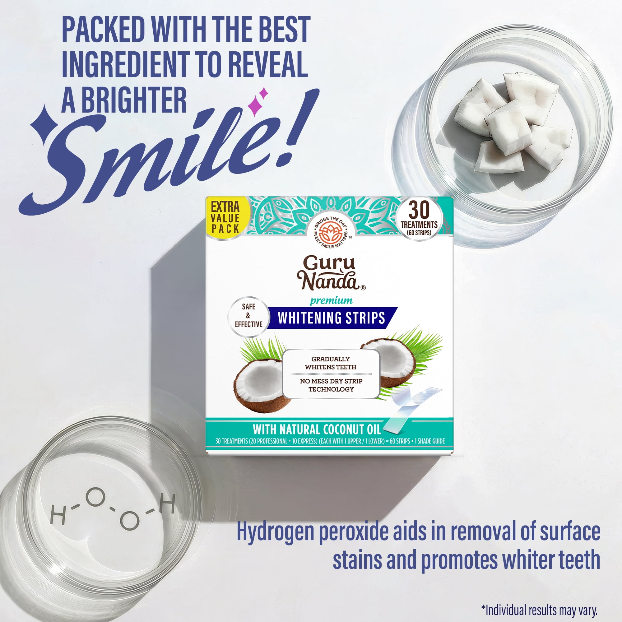 GuruNanda Teeth Whitening Strips - 30-Day Treatment with Non-Slip, Dry Strip Technology - Gently Whitens with Care