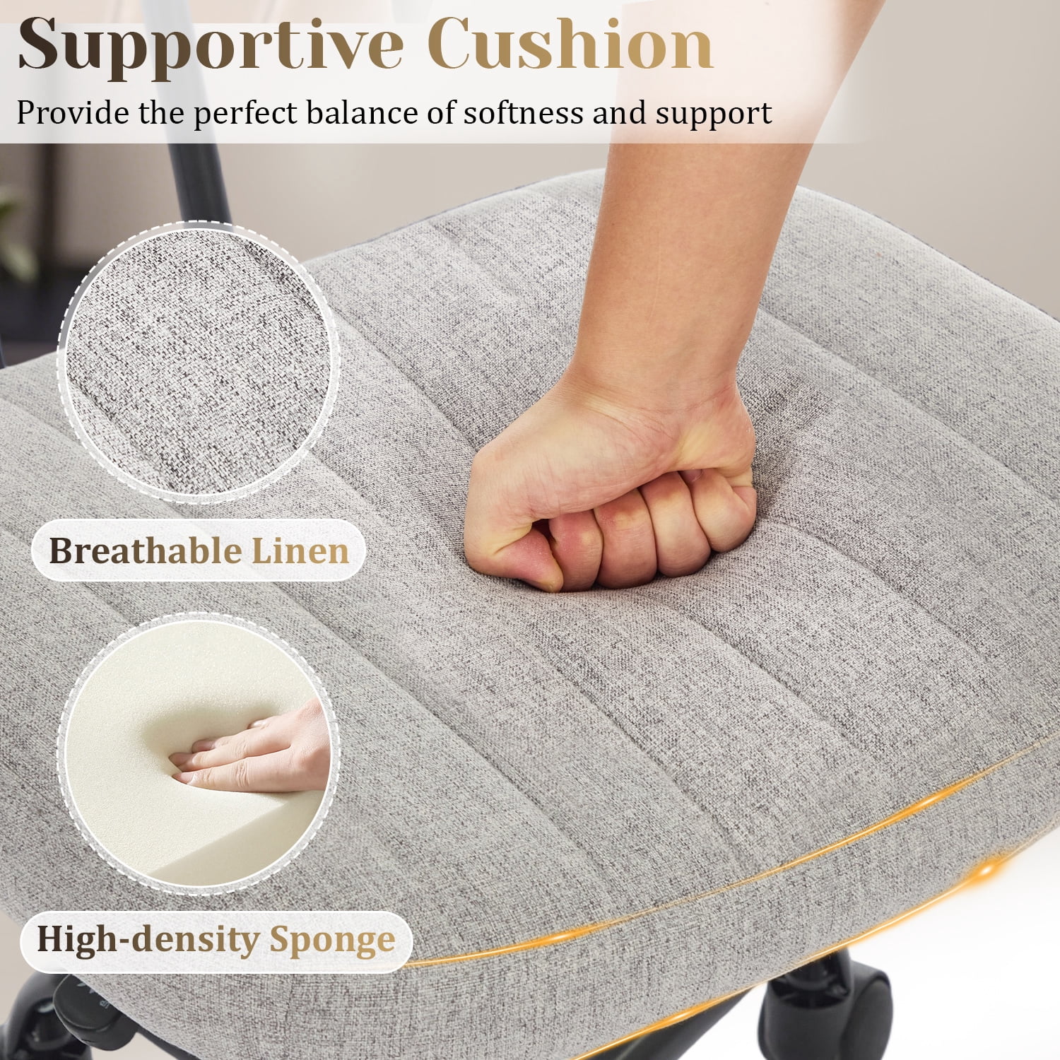 Armless Home Office Desk Chair w/ Ergonomic Low Back Lumbar Support, Height Adjustable 360° Swivel Task Chair for Small Space, Living Room, Linen Gray