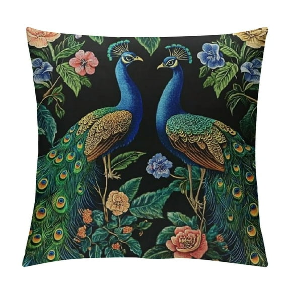 Patifu   Embroidery Peacocks Throw Pillow Cover Cozy Square Throw Pillow Case Home Decor for Bed Couch Sofa Living Room Cushion Case   24x24in