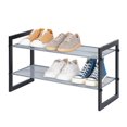 thumbnail image 1 of Mainstays Two-Tier Stackable Shoe Rack, Mesh Silver Shelves with Brown Wood Frame, Stackable, 1 of 9