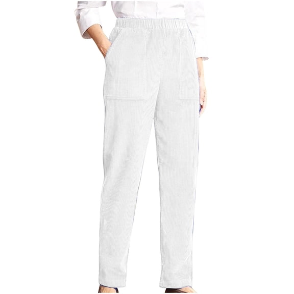Tuphregyow Women's Corduroy Pants with Pockets Comfortable Loose Fit, Casual Relaxed Fashion, Trendy Leisure Trousers White M