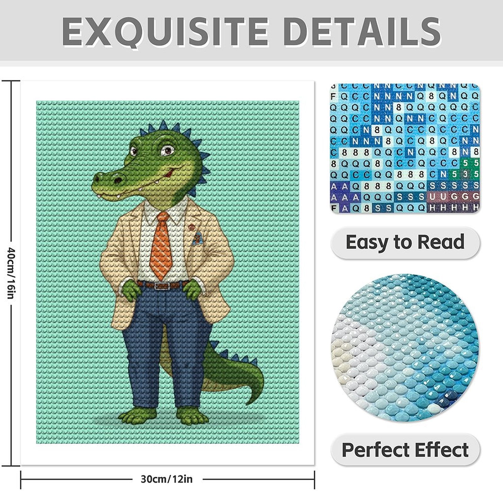 Diamond Art Kits for Adults - 5d Cartoon Crocodile Business Suit Diamond Painting for Adults, Diamond Art for Adults Beginners, Diamond Painting Kits for Adults for Home Wall Decor