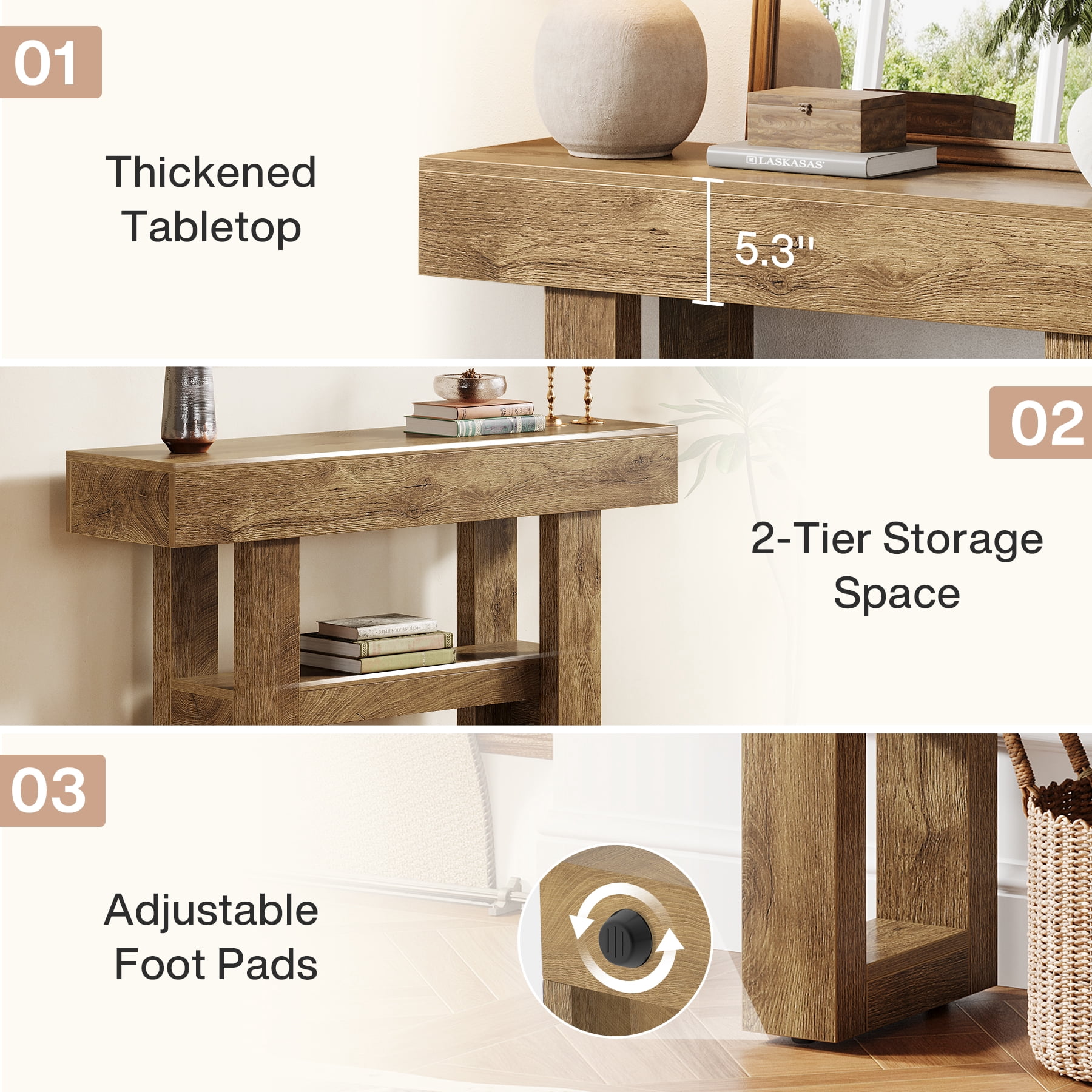 Tribesigns 41.34-Inch Farmhouse Console Table, 2-Tier Narrow Sofa Table Behind the Couch, Entryway Furniture with Storage Shelves for Living Room, Hallway, Foyer, Natural Brown