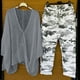 thumbnail image 2 of Conjunto de blusas y pantalones de manga larga con cuello en V y estampado para mujer Wmkox8yi bvn2969, 2 of 8