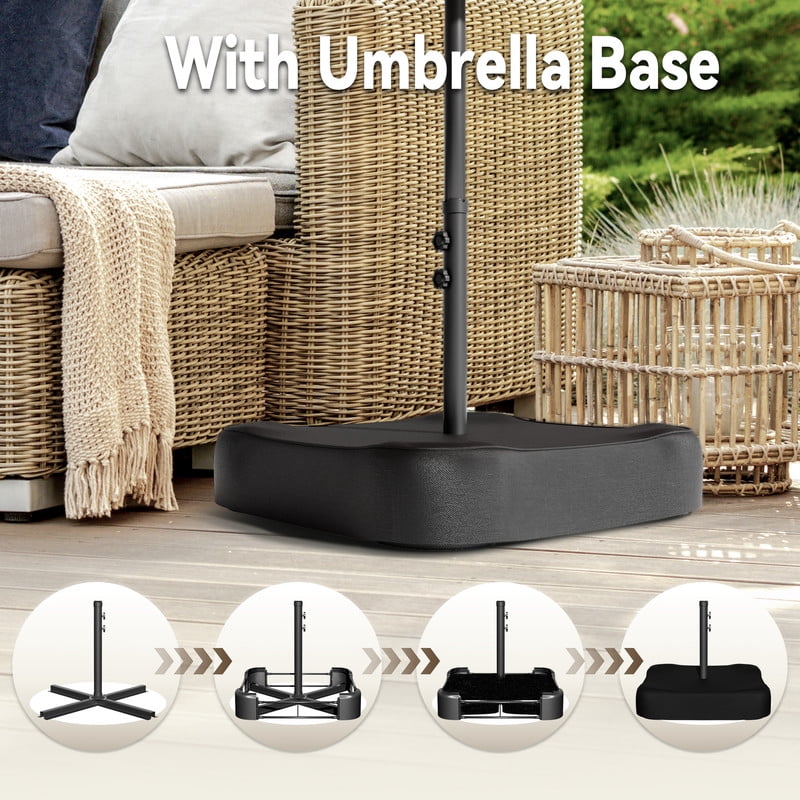 Meetleisure 15FT Large Patio Umbrella with Base Included, Outdoor Double Sided Rectangle Umbrella, Crank Handle, 12 Sturdy Ribs, for Deck Porch Pool, Black