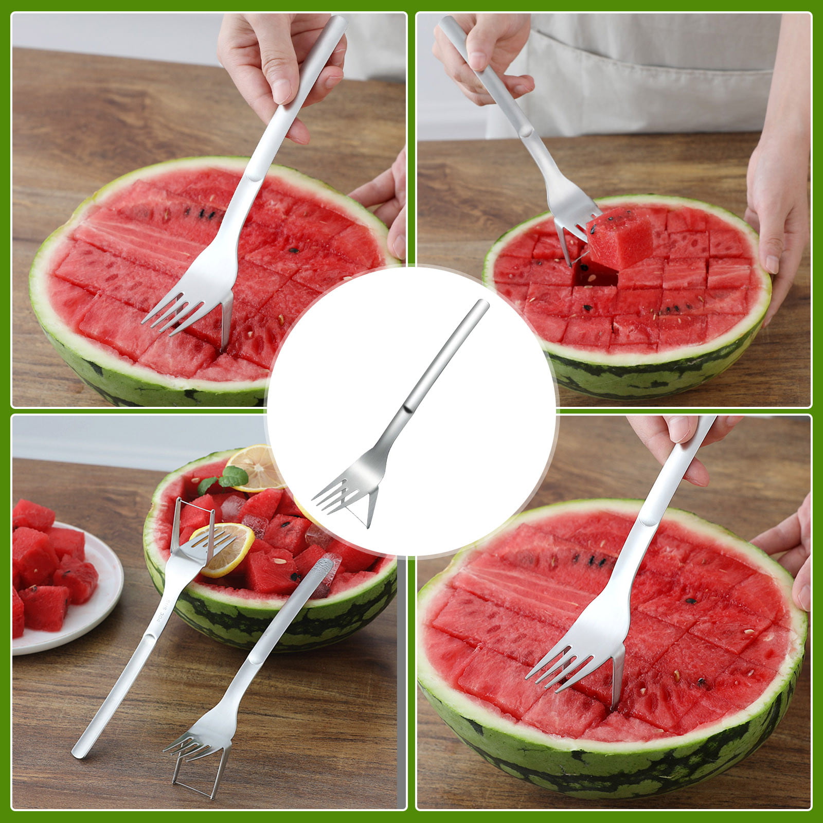 Suuker Watermelon Slicer Cutter,Professional 2 In 1 Watermelon Fork  Slicer,Stainless Steel Fruit Fork Slicer Knife & Melon Cutter for