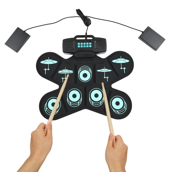 Electronic Drum,Drum Set Pad Drum Kit Drumsticks Pedal Midi Set 9 Pads Kit With Drumsticks Hand Roll Drum Birthday Pad Drum With Drumsticks Pedal Set Hand Roll Drum Kit With Mewmewcat Set Qisuo Drum