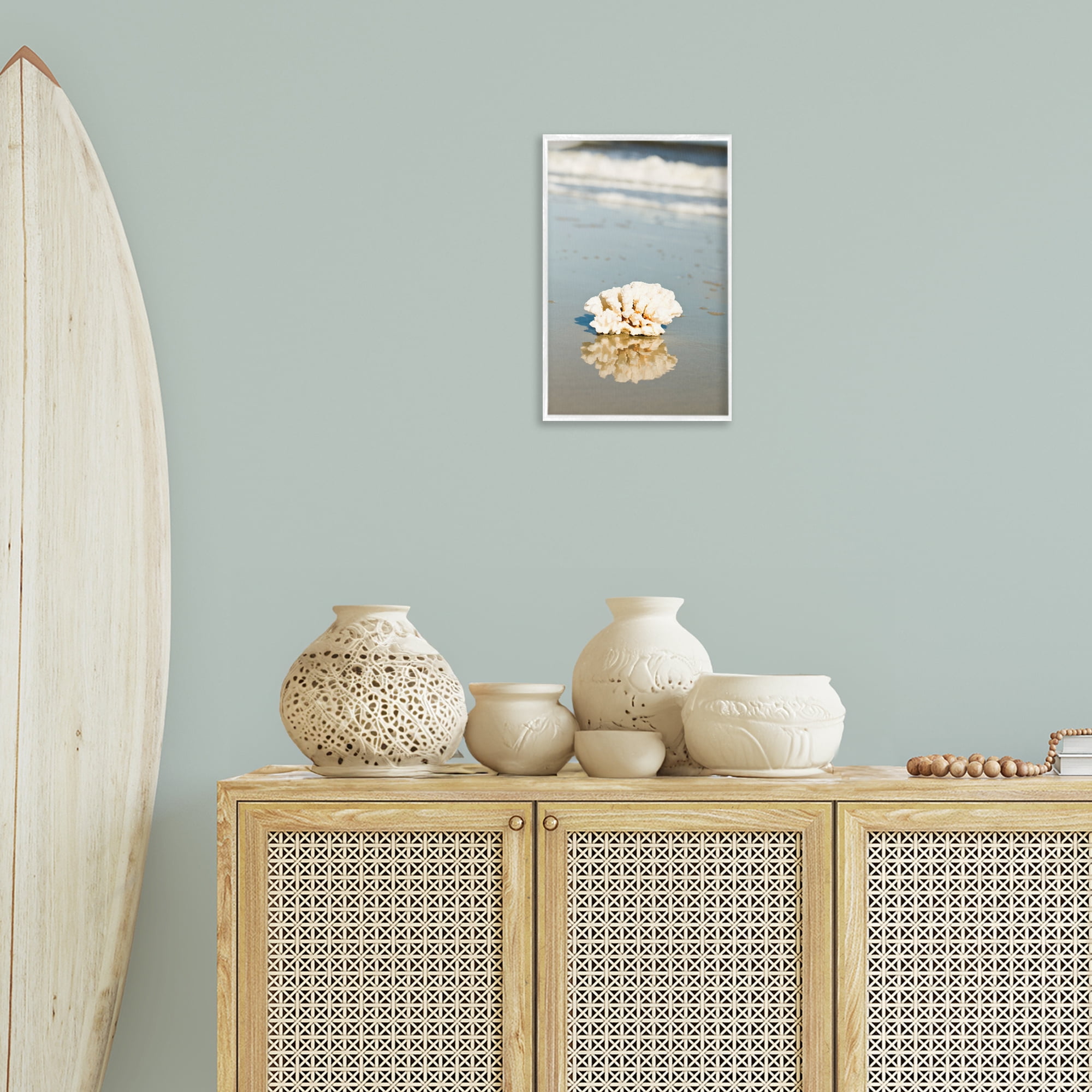 Stupell Industries Coral on Sea Shore Coastal Photography White Framed Art Print Wall Art, 12 x 18