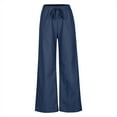 thumbnail image 4 of Itsame Womens Loose Long Pants Pocket Solid Color Cotton High Waisted Wide Leg Sweatpants Navy Size 2XL, 4 of 6