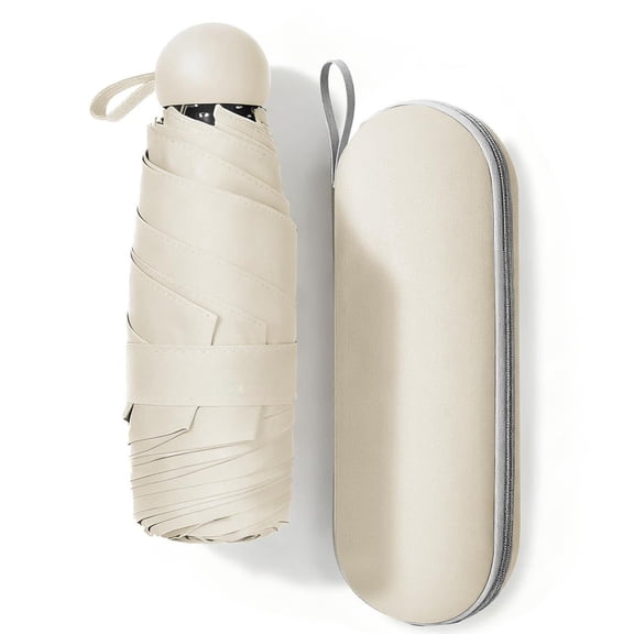 Mini Travel Umbrella with Case, Compact Pocket Size UV Sun & Rain