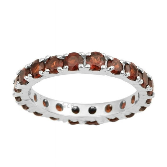 2.00 Ctw Round Shape Garnet 925 Sterling Silver Full Eternity Women Stackable Ring