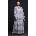 thumbnail image 3 of Bimba Moss Georgette Ranunculus & Chrysanthemum Floral Printed Womenâ€™s Long Sleeve MaxiÂ&nbsp;DressÂ&nbsp;Elastic Waist Gown-X-Large, 3 of 5