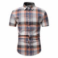 thumbnail image 2 of Men's Plaid Dress Shirt Short Sleeve Slim Fit Casual Plaid Button Down Shirts Lapel Business Work Shirt for Men, 2 of 5