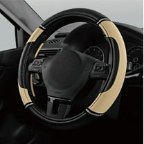 Leather Steering Wheel Cover - Made with PVC Leather - Anti-Slip, Universal Fit 14 1/2 inches to 15 inches - Beige