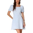 thumbnail image 1 of Vestido Floral Jacquard INSPIRE CHIC para Mujeres, con Cuello Cuadrado, Corte A, Mangas Abullonadas, Color Azul Claro, 1 of 1