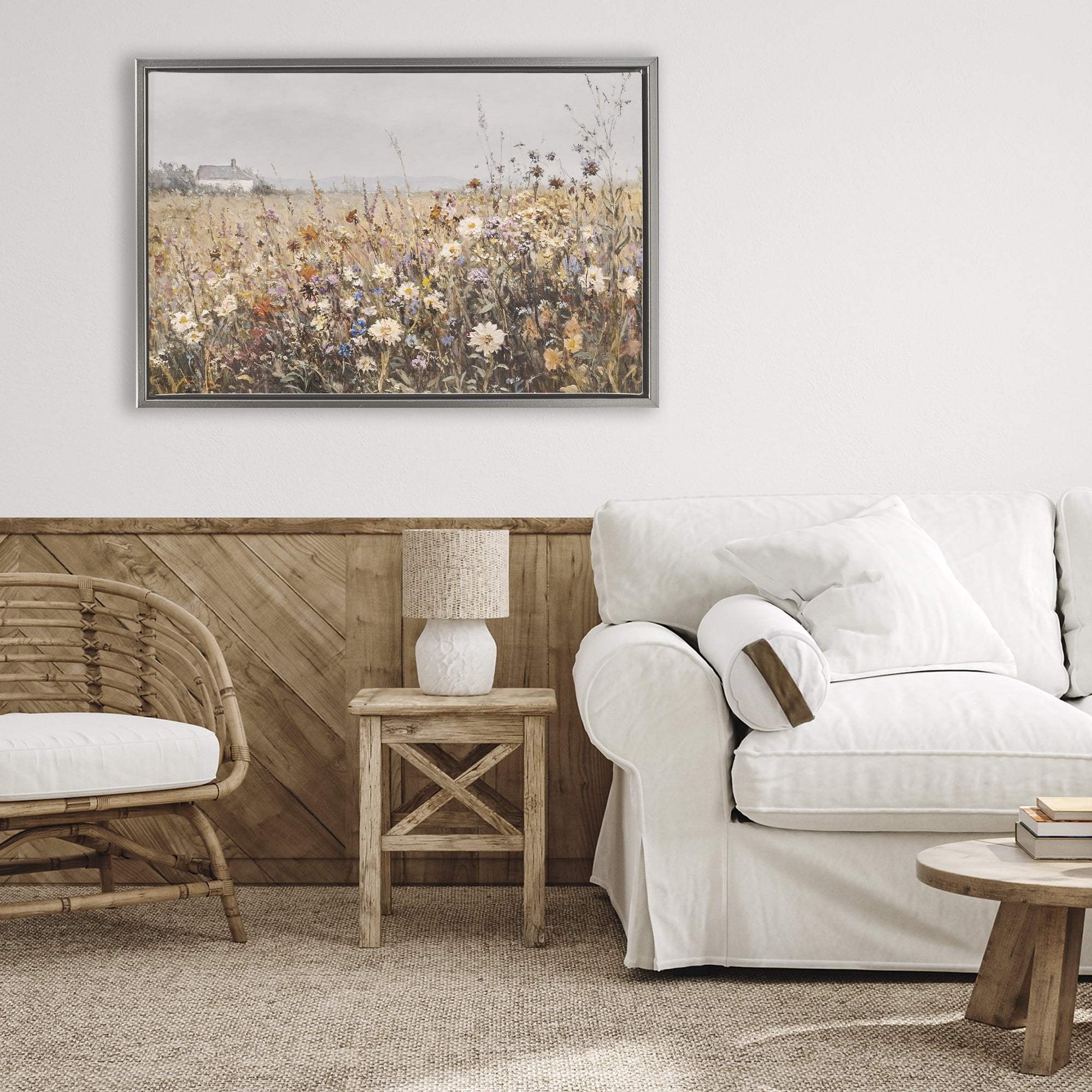 Stupell Industries Quaint Cottage Meadow Gray Framed Floater Canvas Wall Art, design by Jacky Ngan