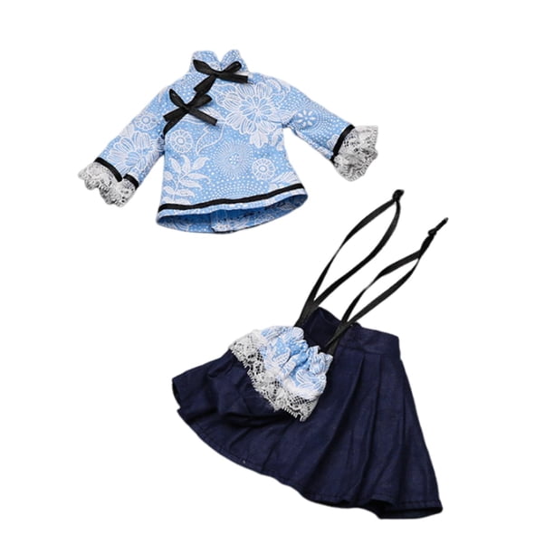 Vestido de princesa para muñeca BJD 1/6, disfraz con accesorios para niñas pequeñas, bricolaje Azul