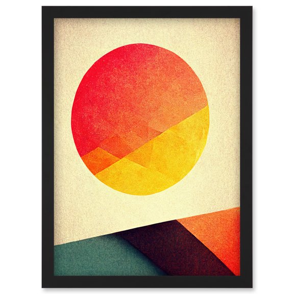 Minimal Sunset Retro Sun Planet Gradient Colour Orange Yellow Peach Planet Artwork Framed Wall Art Print A4